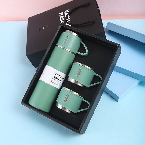 Bottiglie d'acqua 304 Doppia boccetta sottovuoto in acciaio inossidabile Set regalo Thermos da viaggio isolato per auto Tazza da tè Bicchieri 230510