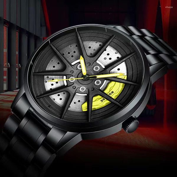 Relógios de roda de carro masculino de moda de luxo relógios de aço inoxidável Relógio à prova d'água para homens esportes de quartzo casual Relogio