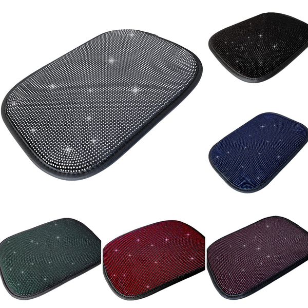 Fashion Crystal Car Armrest Cover Mat Leather Waterproof Antiscivolo Storage Box Pad Auto Styling Bling Accessori per auto Interni per donna