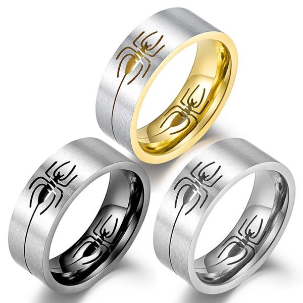 Anelli a grappolo 2023 anello in acciaio inossidabile con ragno animale all'interno di seta cava moda per uomo regalo di gioielli colore argento nero oro