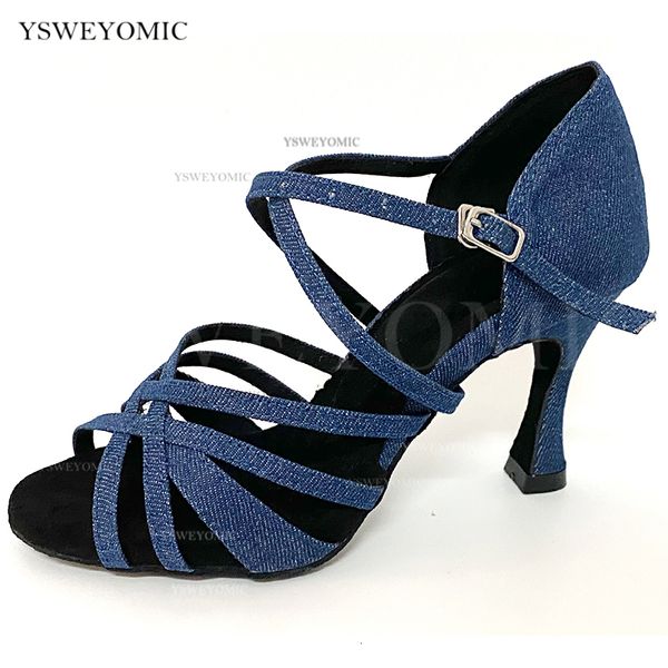 Sandalen Winter Denim Bequeme Lateinschuhe 3 Zoll Maßgeschneiderte High Heels Indoor Frauen Salsa Tanz mit Großhandelspreis 230509