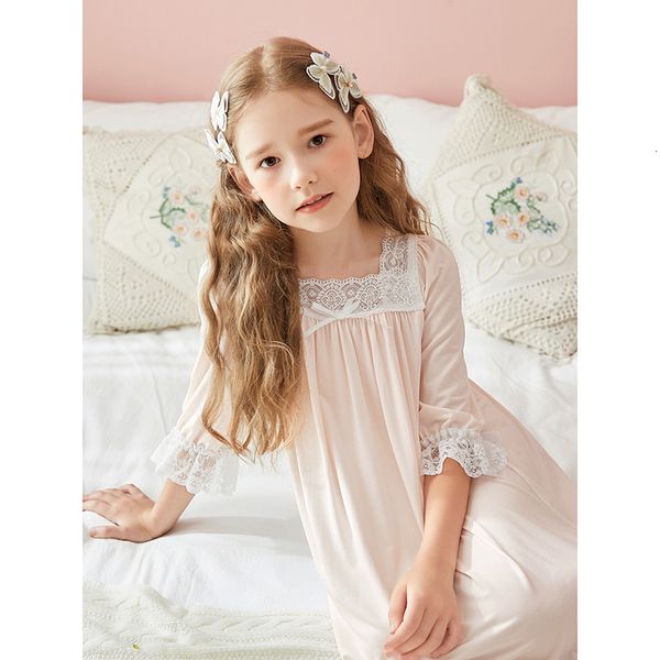 Pijama crianças girs rosa princesa vestido de dormir quadrado pescoço sono songshirts kids vintage lace camisola.