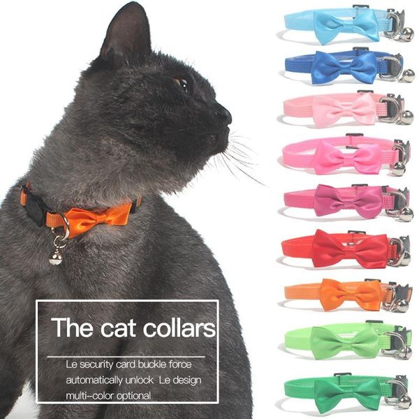Trelas atacado 20pcs bonito gravata de nylon colar de gato ajustável com sino gatinho bowknot para gatinho filhote de cachorro coleiras de gato