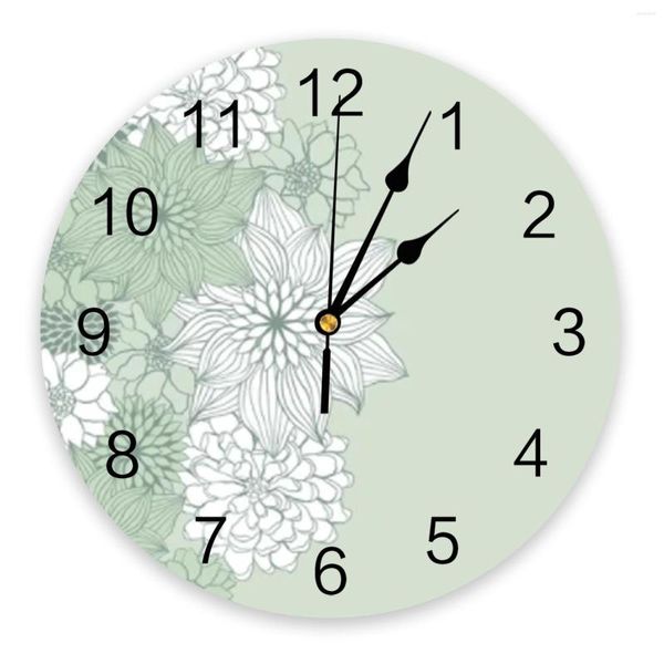 Настенные часы цветочные зеленые белые растения простые изделия из ПВХ цифровые часы современный дизайн декор гостиной