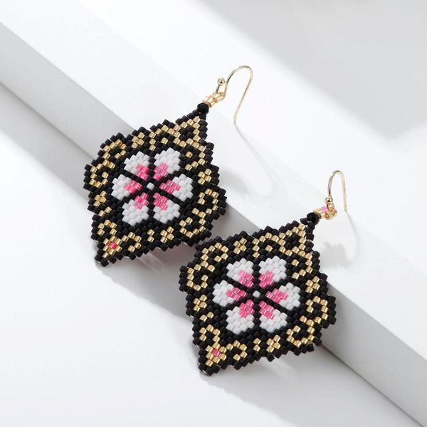 Brincos de garanhão hexagon hand misos weave bohemia cereja flores triângulo liga de moda ma'am arroz bead