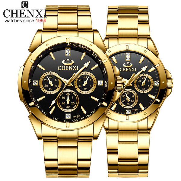 Principais relógios de pulso Top Brand Chenxi Set Watch Men Women Luxury Golden Quartz Casal Wristwatch Impermeável Relógio de Aço Antelhado Mens Watches 230509