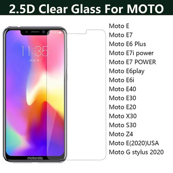 Premium 2.5D Clear Tempered Glass Handy-Displayschutz für Motorola MOTO E E7 Power E6 Plus E7i E6i E6 Play E40 E30 E20 X20 S30 Z4 G STYLUS