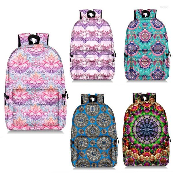 Backpack Mandala Floral Printing Mulheres como Lotus Flower School Bag Girls Travel Shopping