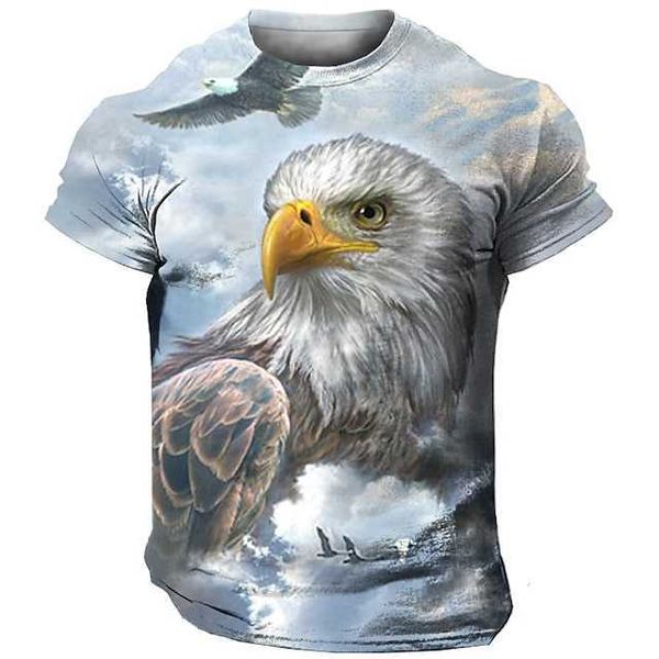 Rukas T-Shirt Grafik Kartal Boyun Yakası Giyim 3D Baskı Açık Mekan Günlük Kısa Kollu Baskı Moda Orijinal Desen Retro