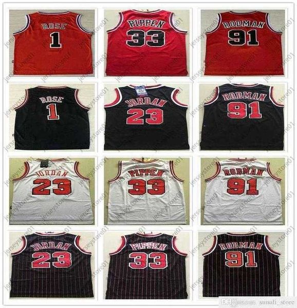 Costura malha vintage Derrick 1 Rose Dennis 91 Rodman Scottie 33 Pippen Jerseys Red White Black 23 Micheal Jerseys