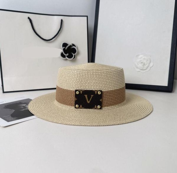 Summer Mulheres largas chapéus de palha chapéu de designer famosa marca impressão de letra solar proteição de proteção de praia menina menina ao ar livre acessórios de moda plana tampa