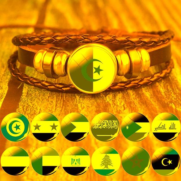 Теннисные браслеты арабские страны Флаг черный многослойный плетеный саудовская Аравия Палестина Алжир Египет Кожаный браслет Подарок путешествий