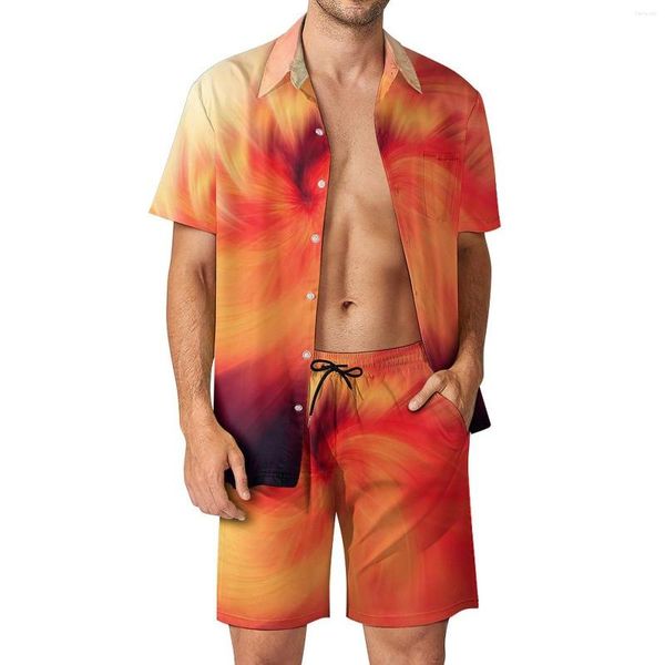 Tute da uomo Fire Blending Set da uomo Stampa astratta Camicia casual Hawaii Set Pantaloncini grafici a manica corta Summer Beach Suit Large Size