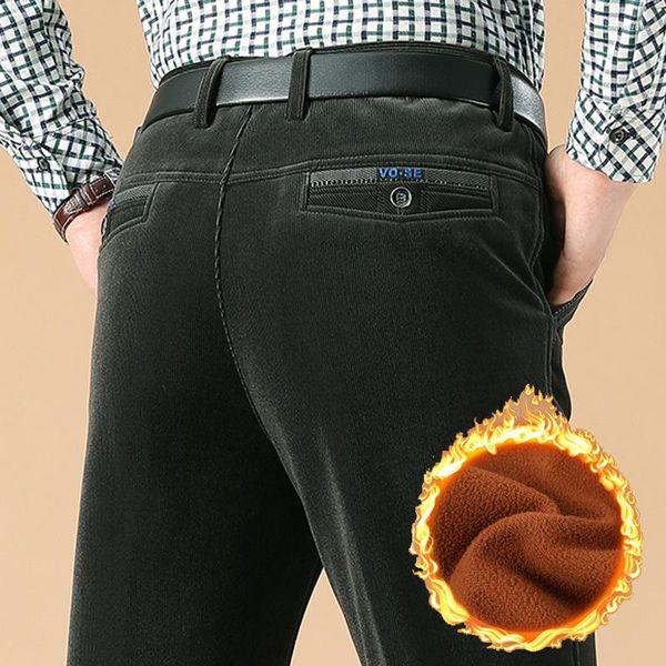 Calça masculina 40 Tamanho 42 44 Cantura alta Black Brown Troushers Troushers Etimente as roupas de lã de veludo liso de veludo de veludo