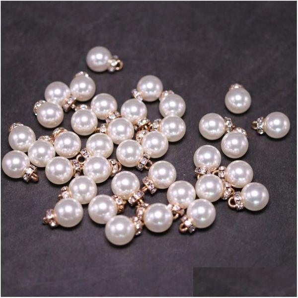 Charms BK 200pcs/lote inserir strasslestones pingentes de pérolas brancas 12mm Bom para jóias artesanais DIY Fazendo entrega de entrega de gotas componentes DHHOS