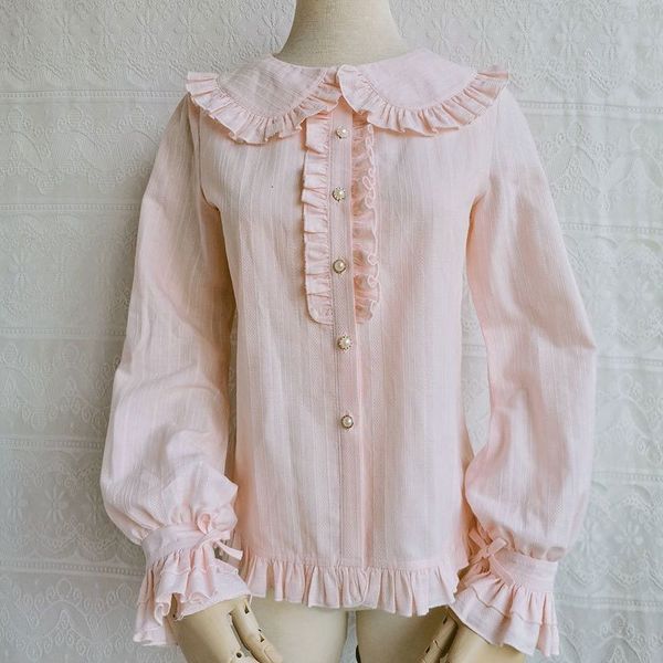 Damenblusen, Hemden, Rüschen-Lolita-Bluse, langärmeliges Hemd mit Peter-Pan-Kragen von Yilia 230510
