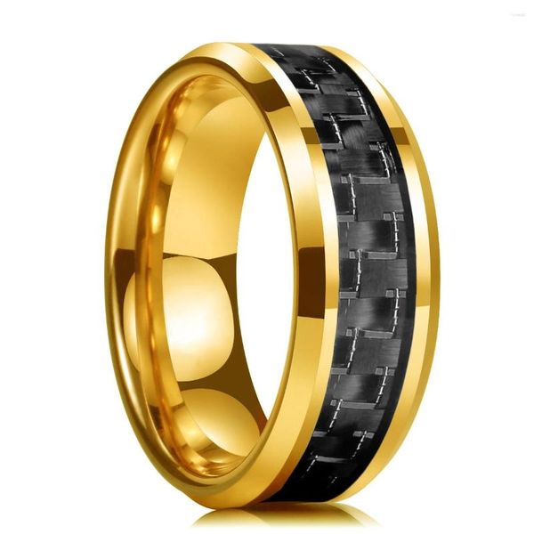 Anéis de casamento Moda 8mm Men Men Douro Color Titanium Aço inoxidável Incluste fibra de carbono preto para jóias femininas
