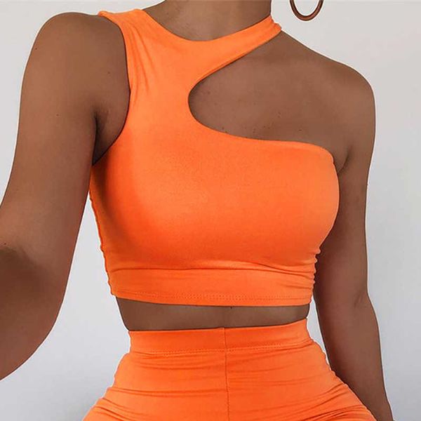 Tanques femininos Camis Sexy fora de um ombro Irregular Hollow Out Sport Top Top Halter Crots Tops Mulheres Mulheres sem mangas colar