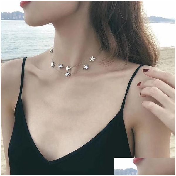 Anhänger Halsketten Mode Mtilayer Star Choker Halskette für Frauen Einfache Pentagramm Kette Koreanische Süße Schmuck Collares Acces Dhgarden Dh5Yq