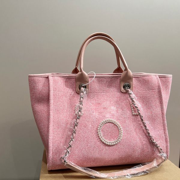 Ünlü tasarımcı tote çanta omuz çantası bayanlar moda büyük alışveriş tuval çantası yüksek kaliteli çanta inci dekorasyon