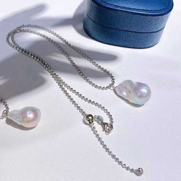 Женщины ювелирные украшения пресноводные барокко жемчужное ожерелье Регулируемое бриллиантовое цепь