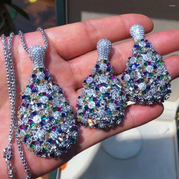 Collana Orecchini Set Design Fashion Noble Dubai Women Wedding Big Drop Pendant Jewelry Fine Super CZ Accessori Gioielli
