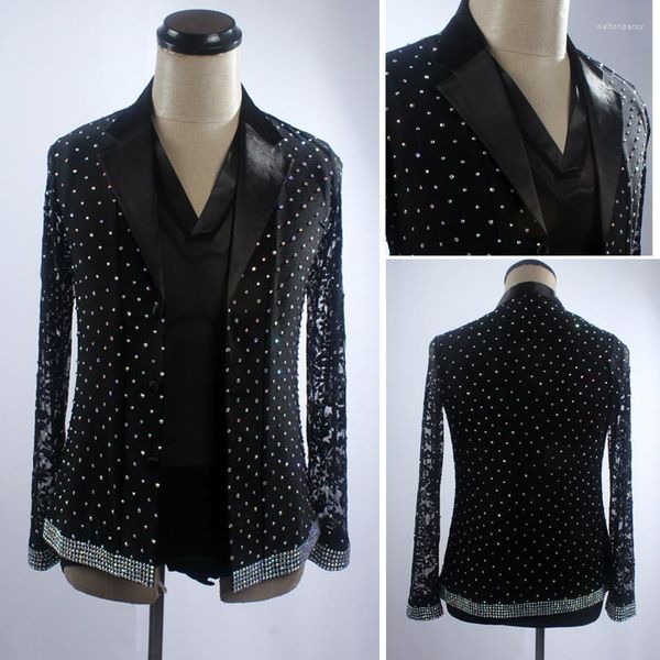 Sahne Giyim Rhinestone Latin Dans Üstleri Erkekler İçin Uzun Kollu V Boyun Blazer Takım Balo Salonu Rekabet Giysileri DNV17505