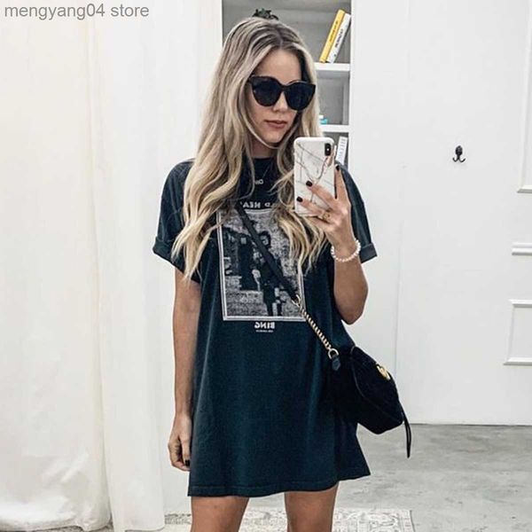 T-shirt Femme Wild Heart Long T-shirt Femmes Été Coton Graphic Fade Vintage Tees Tops 2021 Femme Mode Chemise Robe Surdimensionné Tshirt T230510