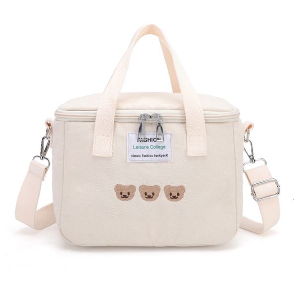 Bolsas de fraldas Sacos de fraldas de bolsas para bebê pequenas Bordado de urso impermeável Bordado de isolamento térmico Mommy Bolsa de armazenamento de alimentos Moda Bento Saco 230510