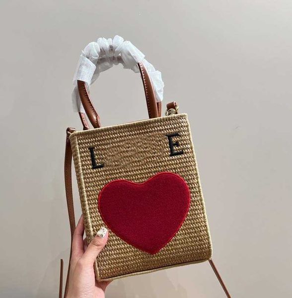 Raffia Straw Love Tot Bag Square Carta prática Bordado Microlabel Combination Shopper Purse Mensengers Bolsas 220712