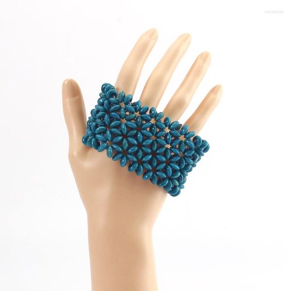 Armreif Vintage Charms Armband Frauen Blaue Farbe Handgemachte Hohle Blume Typ Holz Schmuck Armbänder