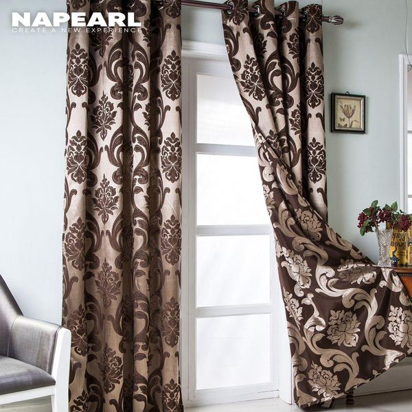 Tenda NAPEARL Tende da finestra Jacquard moderne in stile europeo Pannello semi oscurante di lusso Panneggio soggiorno marrone nero 230510