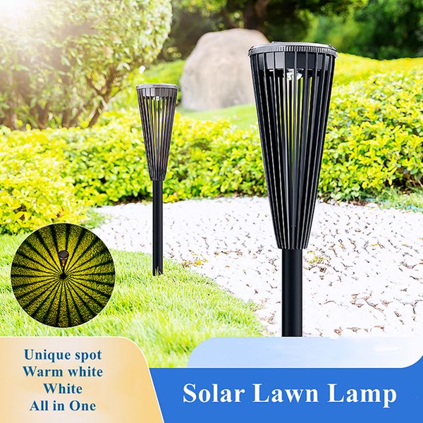 Luzes solares LEDs Decorativa ao ar livre Decorativa Lâmpada cônica Lâmpada de jardim para pátio, quintal, canteiro de flor, iluminação de paisagem de decoração (preto) Branco quente