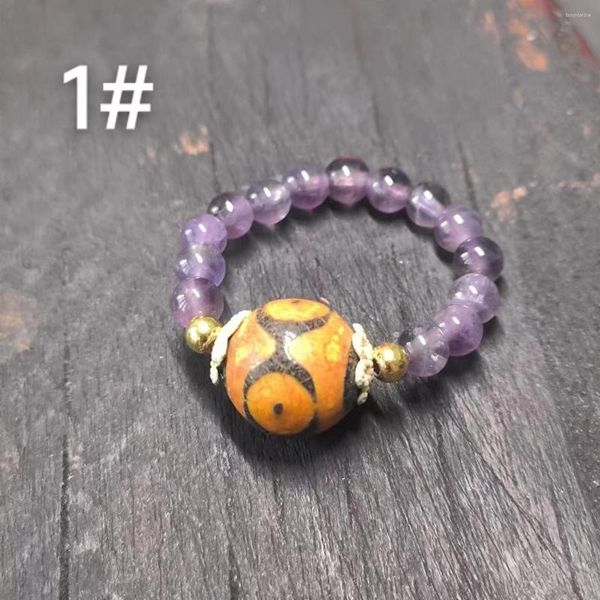 Gruppe schellt 1pcs/lot natürlicher Amethyst Lapis roter Glücksgott dreiäugiger Achat Dzi-Ring-Bungee-Schnur-handgemachter Retro- ethnischer Art-Edelstein