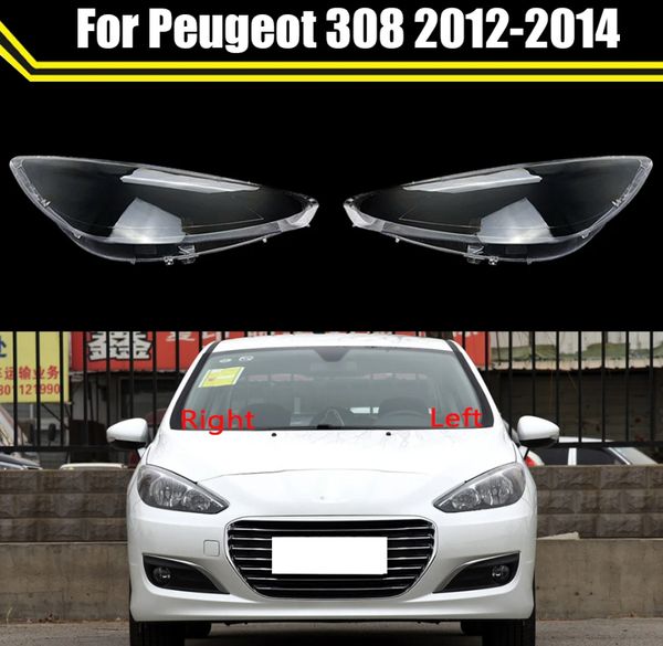 Lente de lente de las de vidro transparente da frente da parte frontal capa do farol da capa do farol da capa do farol da capa do farol para Peugeot 308 2012-2014