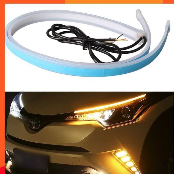 Novo 2 pcs drl led tira girating sinal amarelo amarelo brilhante sinalizador flexível leve diurno com luz para o farol do carro 12V