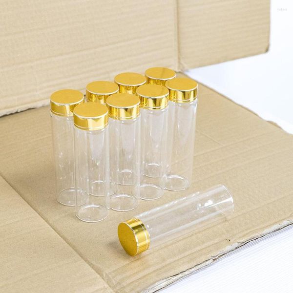Bottiglie di stoccaggio 6 pezzi 90 ml 37x120 mm di vetro con vite dorata Tappo in plastica da 90 cc Sigillo a prova di perdite Fiale di vasetti trasparenti di alta qualità