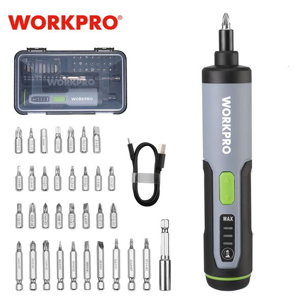 Destornilladores WORKPRO 36V Kit de destornillador eléctrico inalámbrico Batería de iones de litio recargable por USB Luz de trabajo LED 230510