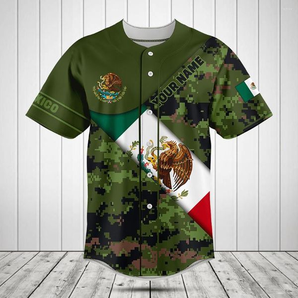 Camicie casual da uomo 2023 Nome personalizzato Camicia da baseball MESSICO Bandiera 3D Stampa Estate Jersey Magliette e camicette da uomo Tee Oversize Streetwear