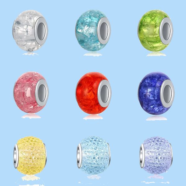 Ciondoli in argento sterling 925 per perline di gioielli Pandora Plastica europea Perle di vetro di Murano Aolly Arcobaleno multicolore