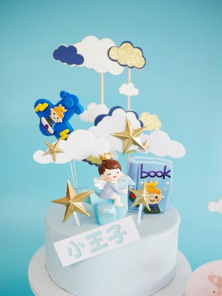 Festliche Lieferungen Andere Party Buch Pilot Flugzeug Thema Baby Dusche Wolken Puppe Kuchen Topper Für Junge Dessert Plug-in Geburtstag Dekoration