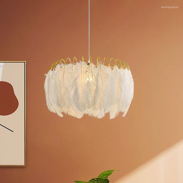 Lampade a sospensione Lampadario nordico Ins Net Red Negozio di abbigliamento Feather Window Lighting Lampada da camera da letto moderna semplice e calda per ragazza LB12315