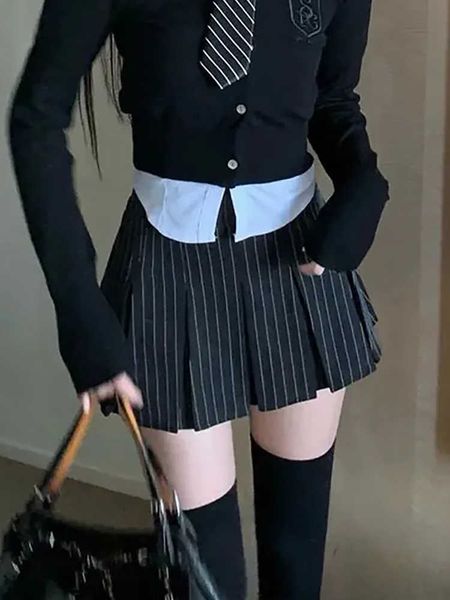 Mode neue Röcke Houzhou Preppy Striped Plissee Rock Frauen sexy süße koreanische Hohe Taille Vintage eine Linie Schwarz Mini y k Mädchen P.