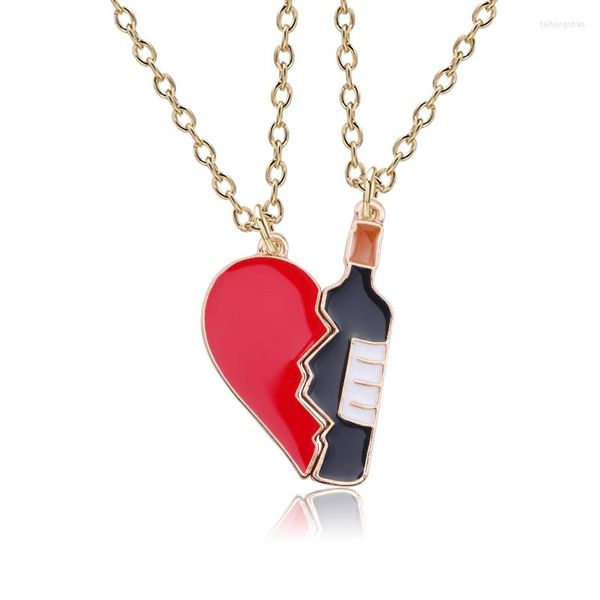 Collane con ciondolo Trendy Bottiglia di vino fai-da-te Neckalce Hip Hop Cuore spezzato 2 pezzi / set Collane con ciondoliPandanti Coppia Goccia regalo unisex