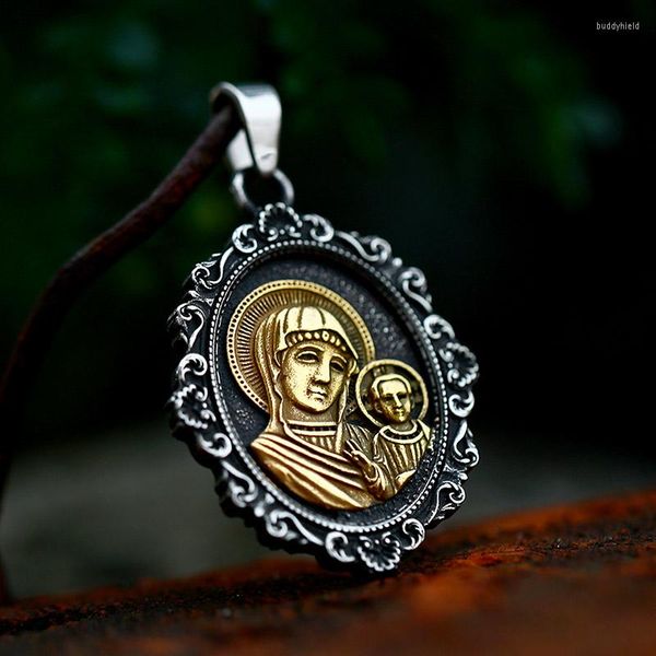Collane con ciondolo Soldato in acciaio Religioso Gesù Madre Inossidabile Madonna Vergine Maria Gioielli Uomo o Donna SS8-883P