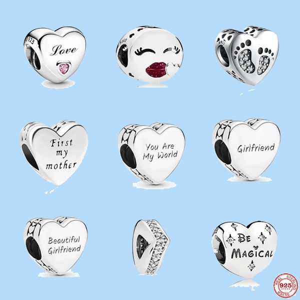 925 Sterling Silber Charms für Pandora-Schmuckperlen Dangle Heart Be Magical You Are My World Girlfriend Bead