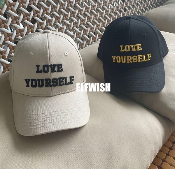 Ball Caps Topi Bisbol Wanita Tulisan Hitam Bordir LOVE YOURSELF Modis untuk Musim Semi Panas Gugur Dingin 230510