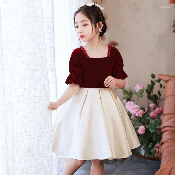 Roupas étnicas Princesa Velor Dress Girls Girls Hepburn Style Dance Party Piano Performance Fantas