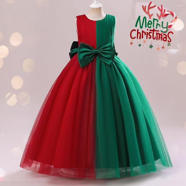 Vestidos de menina 8-14 anos vestido de Natal Garotas adolescentes Verde Long com Big Bow Kids Kids Crianças de Festa de Festa de Xmas Vista