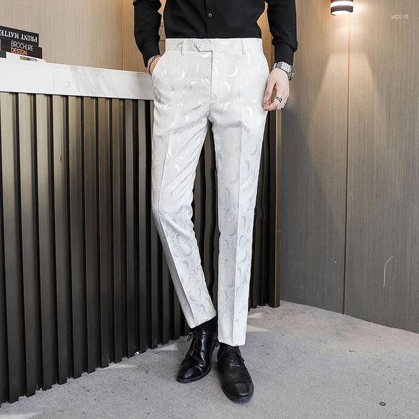 Pantaloni da uomo Fashion Brand Mens Jacquard Suit Nero / Bianco / Blu Pantaloni classici da banchetto di nozze d'affari di lusso